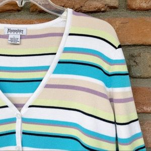 Colorful Twee Hampshire Studio Striped Cottan V-neck Cardigan Size Large